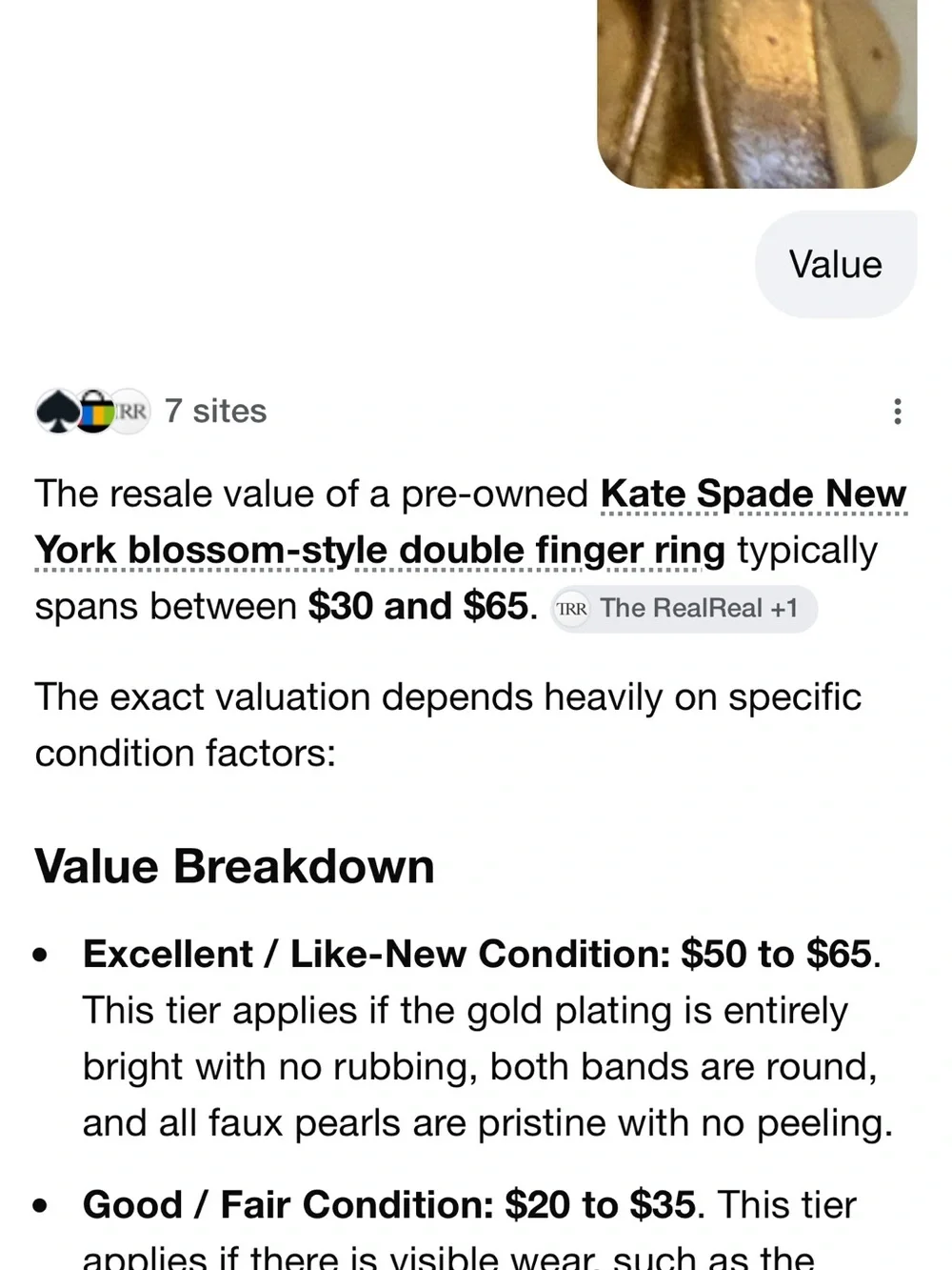 Kate Spade New York Blossom Double Finger Ring - Black/Gold, Excellent Condition